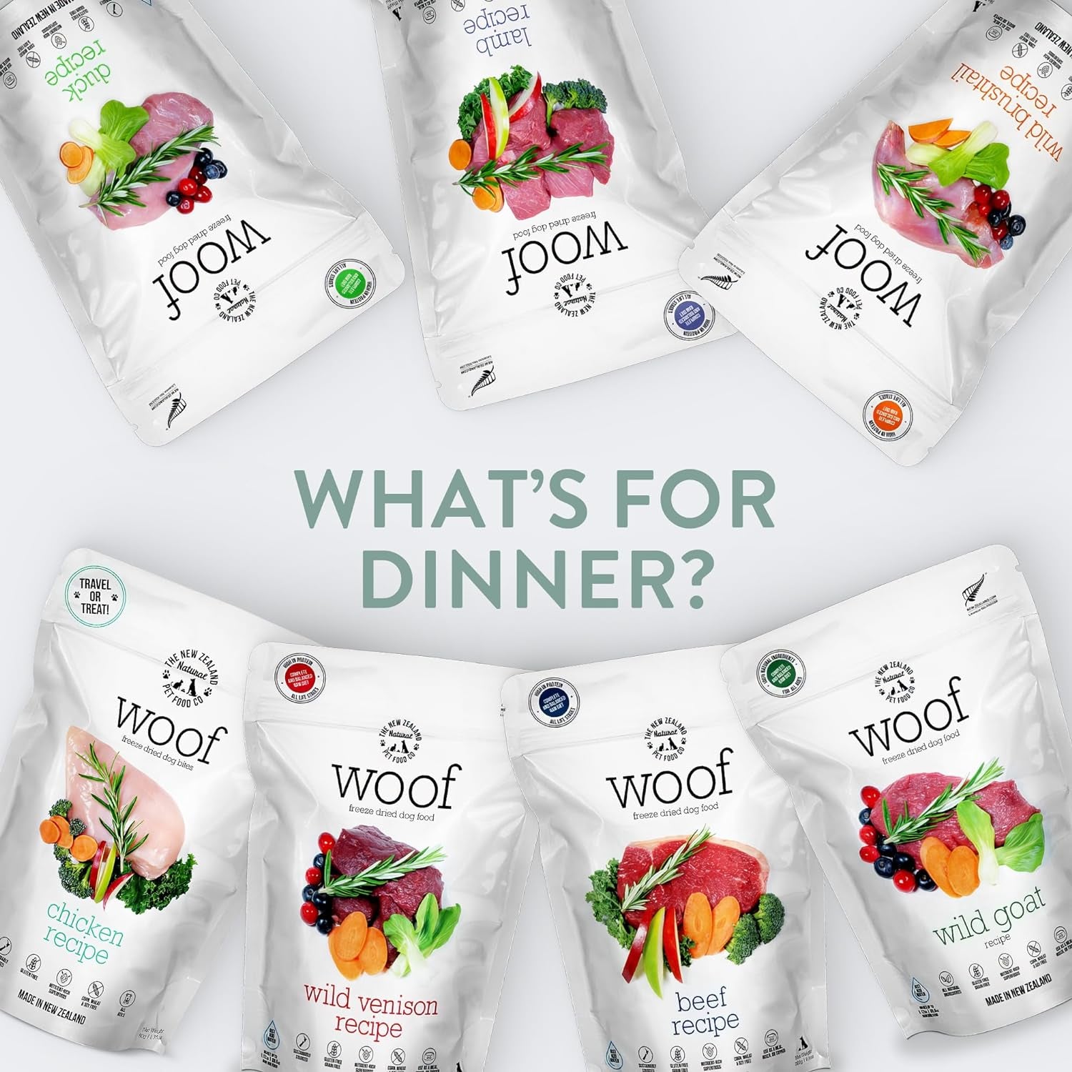 WOOF Freeze Dried Raw Dog Food, Mixer, or Topper, or Treat - High Protein, Natural, Limited Ingredient Recipe