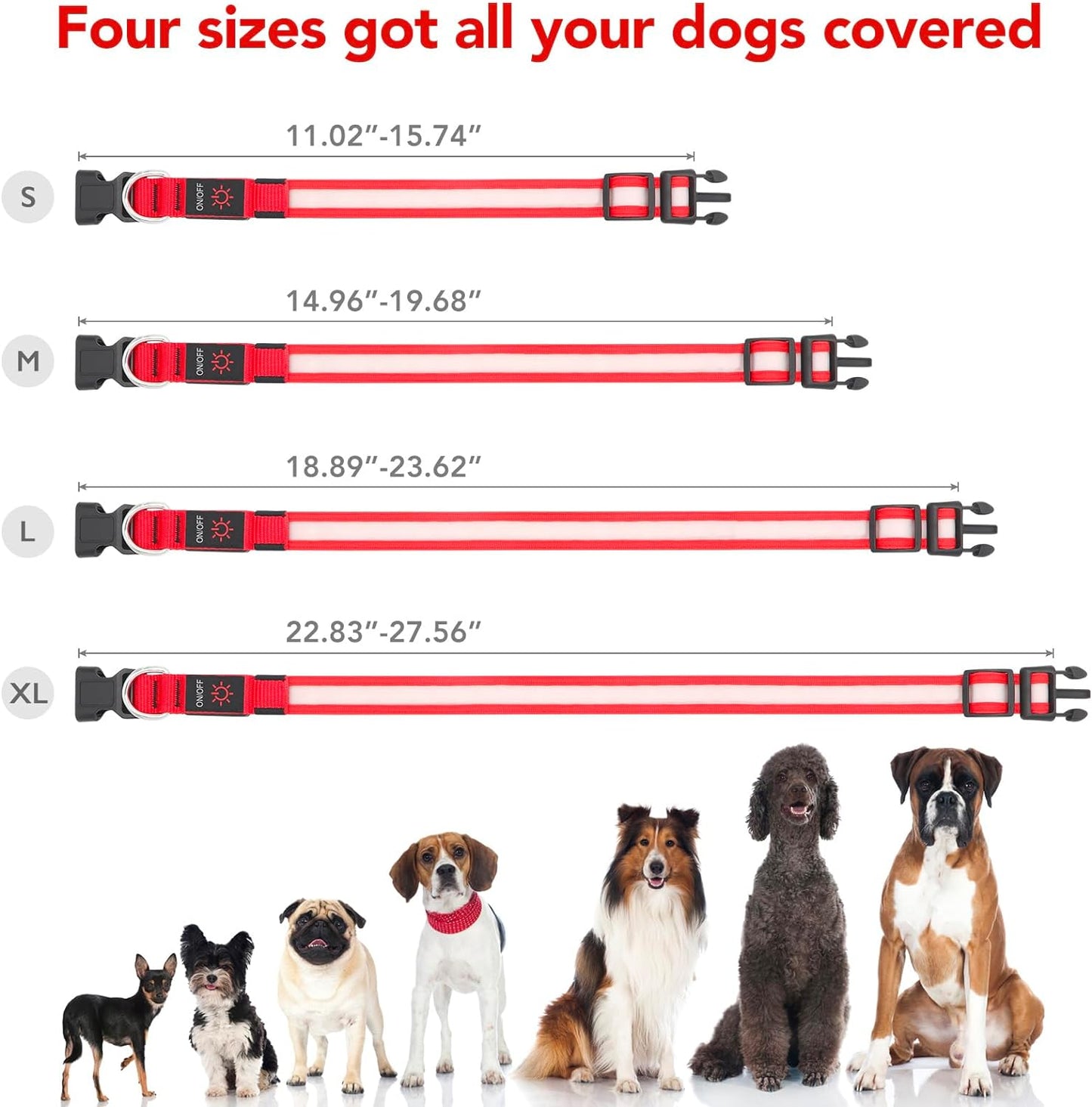 LED Dog Collar, Light up Dog Collar Adjustable USB Rechargeable Super Bright Safety Light Glowing Collars for Dogs